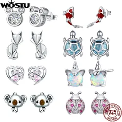 Boucles d'oreilles en argent Sterling 100%, mignon, éblouissant, souris, Animal, pour femme et fille, bijoux authentiques et originaux, cadeau, offre spéciale, 925