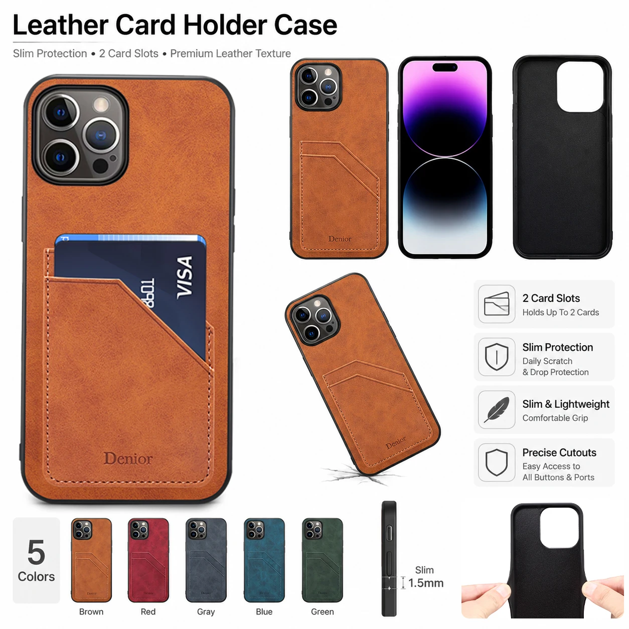 Denior Für IPhone 15 14 13 12 11 Mini Pro Max Stoßfest Karte Slot Telefon Fall Für IPhone 7 8 plus X Xs Xr Xs Max