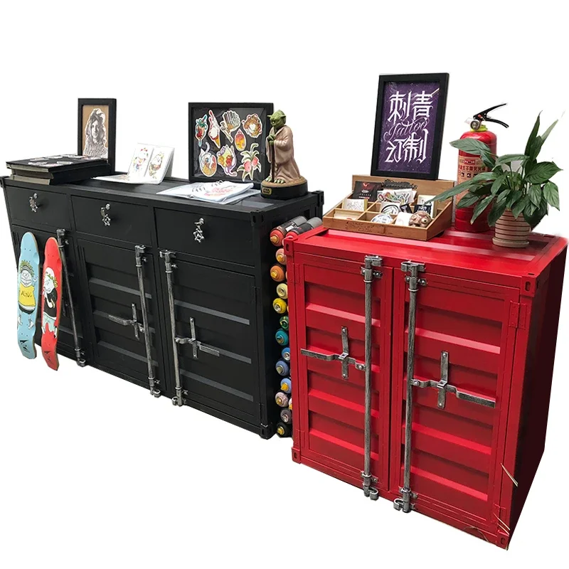 Industrial style container sideboard display storage ，restaurant bar storage  , iron art tea and liquor