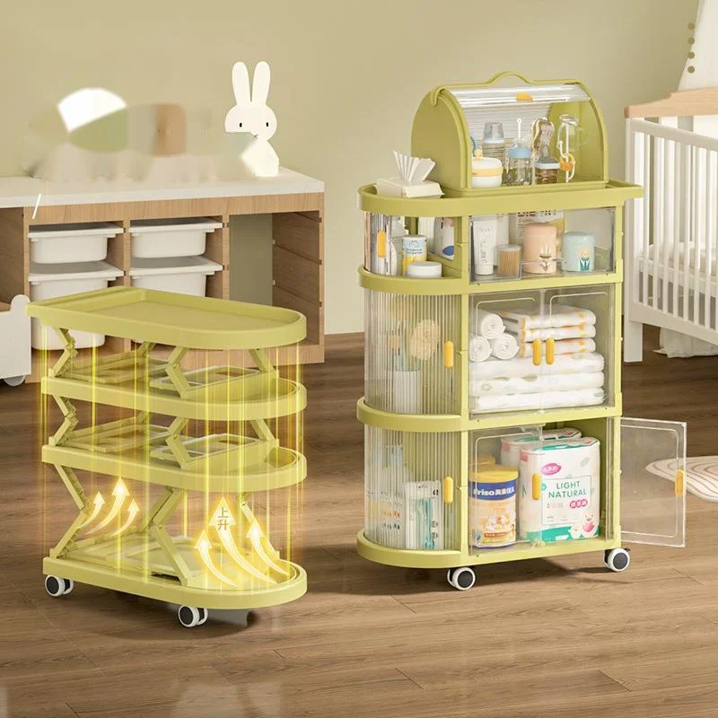 

Baby Products Storage Rack Multi-functional Folding Organizer Cart With Wheels Living Room Mobile Snacks Landing Auxiliary Cart