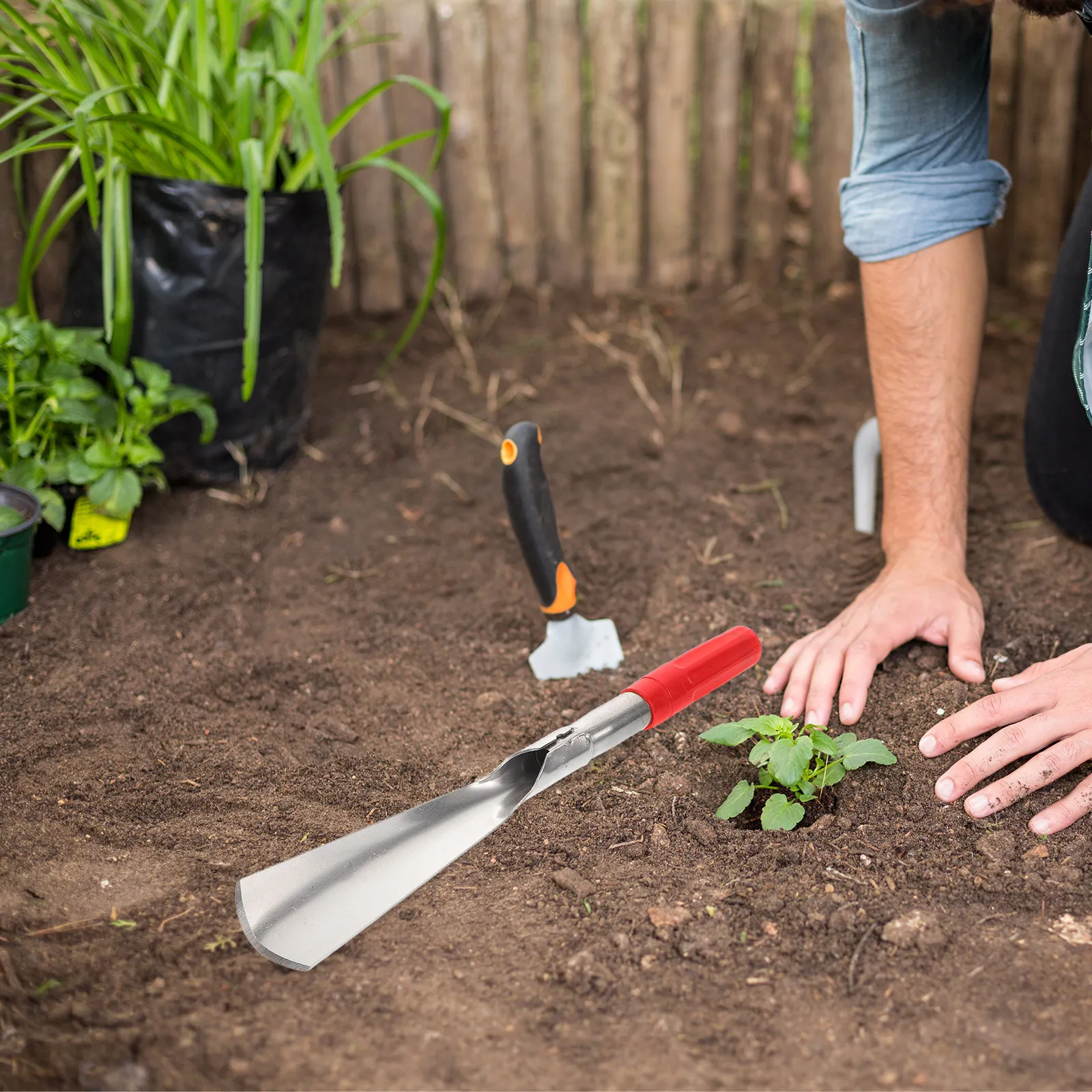 Stainless Steel Narrow Garden Trowel Heavy Duty Hand Tool Transplanter for Planting Transplanting Tight Spaces