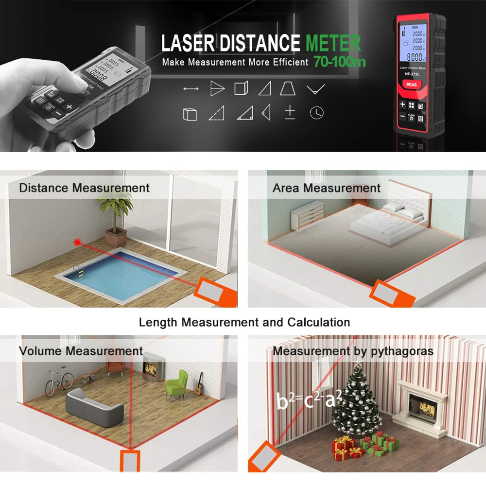 NoynotifNF-271 Distancemètre Laser 40M 80M Télémètre Bande Télémètre Dispositif De Mesure Règle Numérique Outil De Test