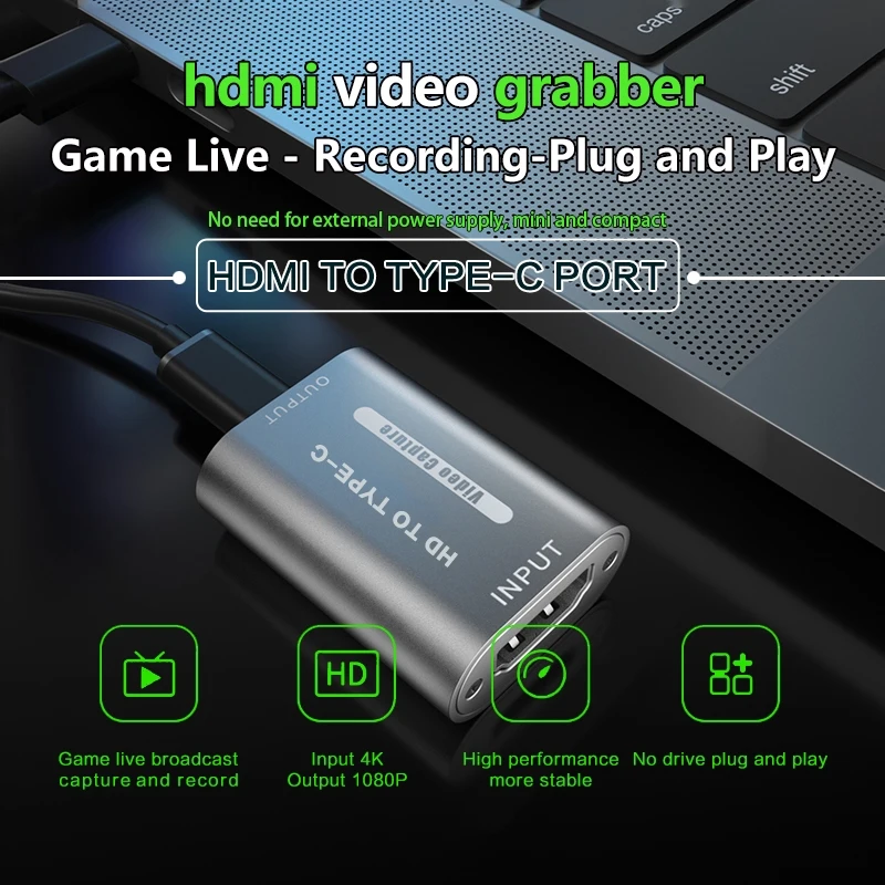 Usb Sang Hdmi Tiểu Ly Android Mac 4K Ultra Hd Chụp Ảnh Thẻ Loại C Phát Trực Tiếp HDMI To USB tiểu Ly Hộp Thu Âm Cho PC PS4