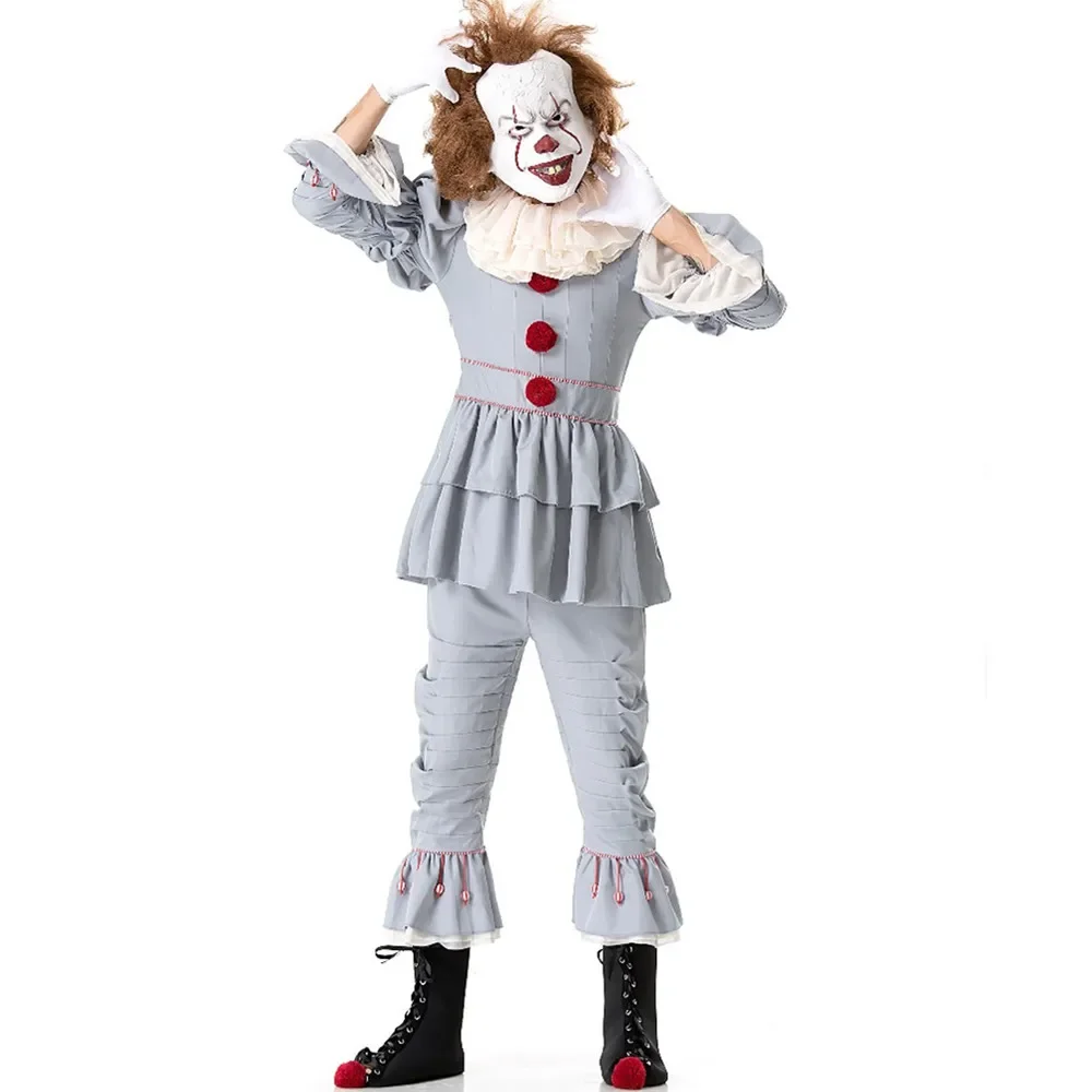 Costume da clown spaventoso cosplay di Halloween unisex per adulti, carnevale, festa in maschera