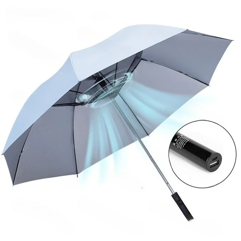 

Umbrella With Fan Creative Summer Golf Fishing Umbrella Sunny Rainy UV-proof Umbrella For Men Women Parasol Outdoor Beach