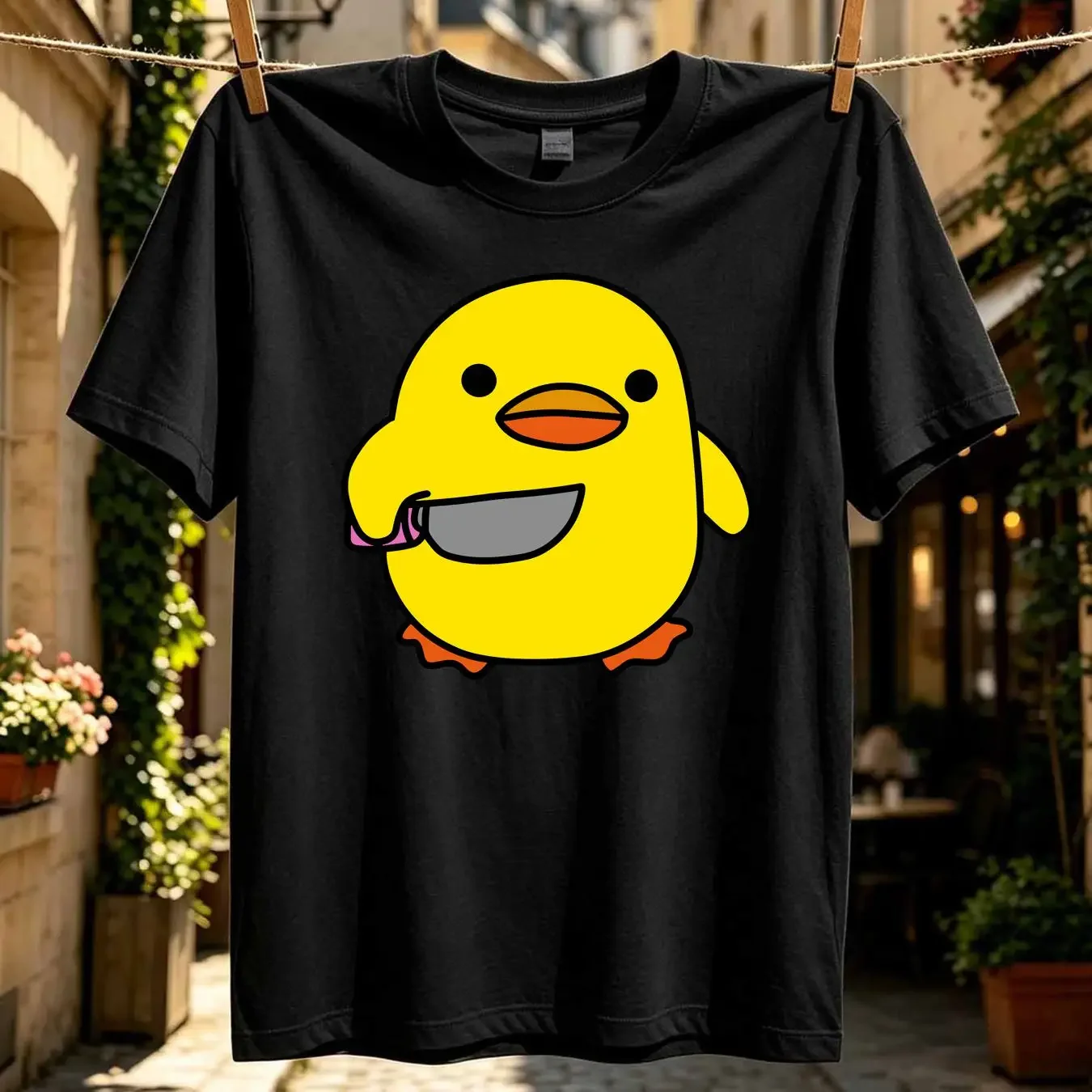 washed T Shirt Chicken Holding Knife Meme Funny Baby Chick long or short sleeves vintage Washed designer clothes Slightly