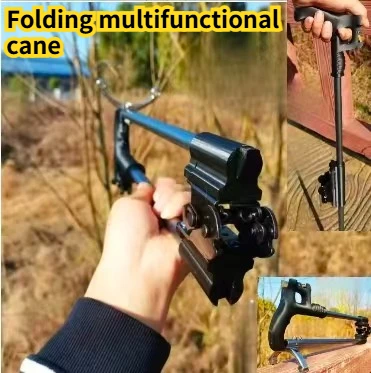 Multi Functional Hiking Cane with Foldable Stainless Steel Support Head Reinforced for High Precision Long-range Hunting Tool