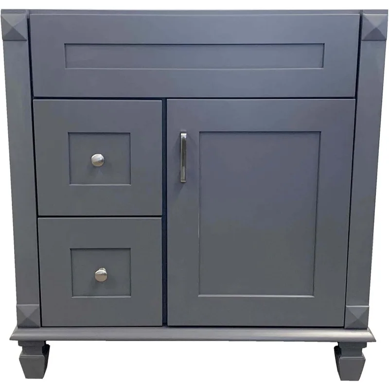 30inch Wide x 21inch Deep New Grey Shaker Single-Sink Bathroom Vanity Base Cabinet Left Sid