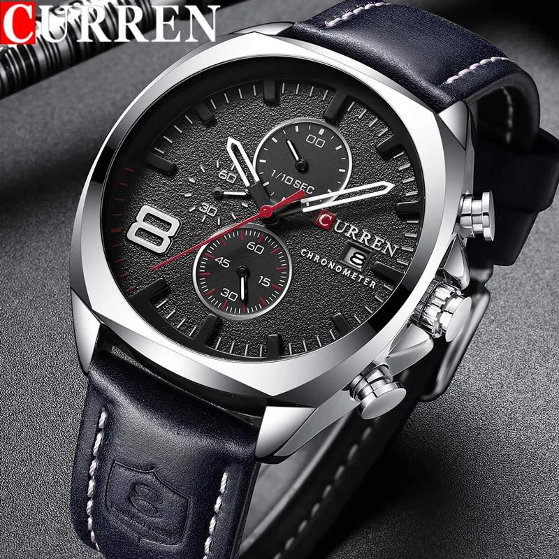 CURREN Watch Men Waterproof Chronograph Sport Military Male Clock Man Top Brand Luxury Leather Wristwatch Relogio Masculino 8324