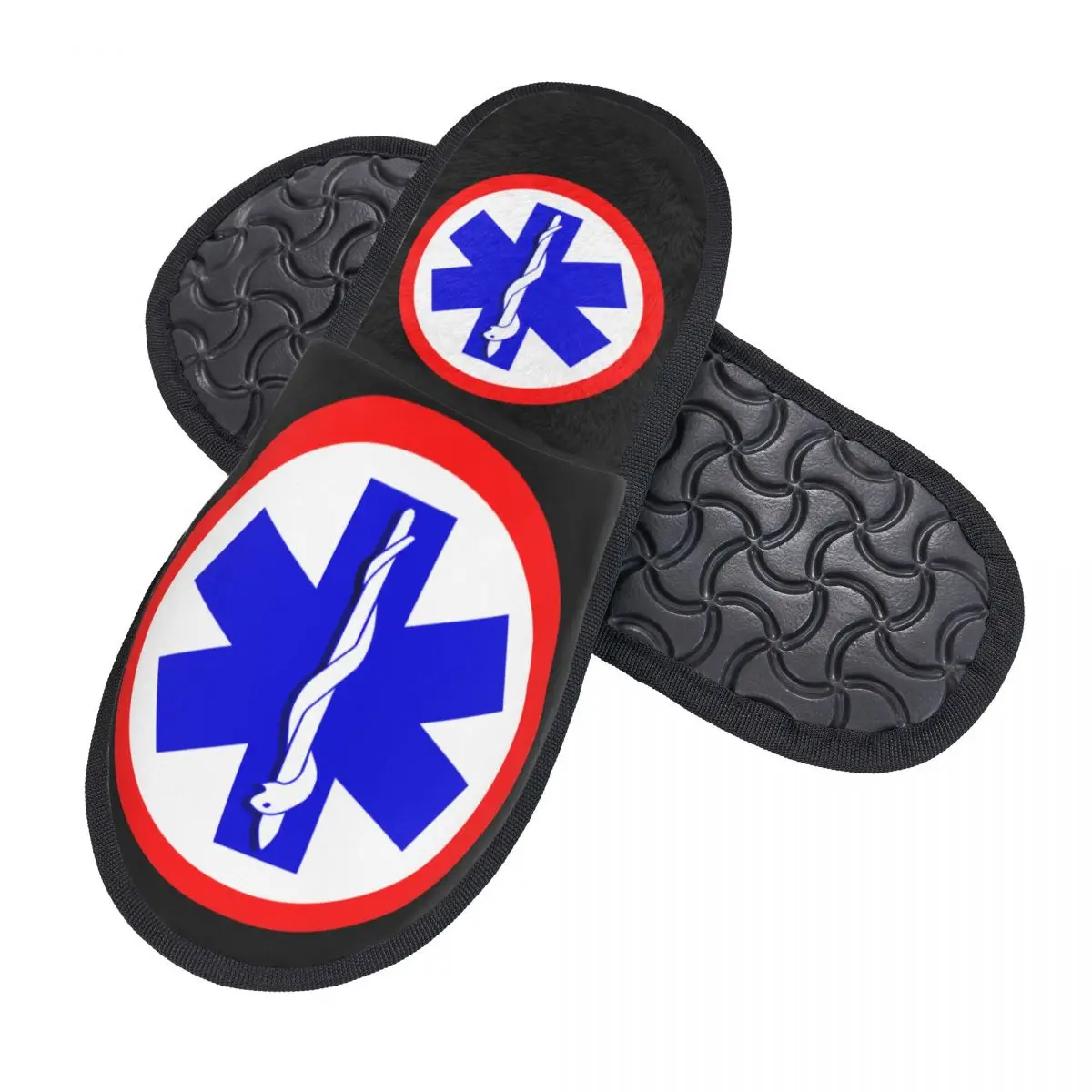 Custom Paramedic Star Of Life Logo Memory Foam Slippers Women Cozy Warm Emergency Medical EMT House Slippers