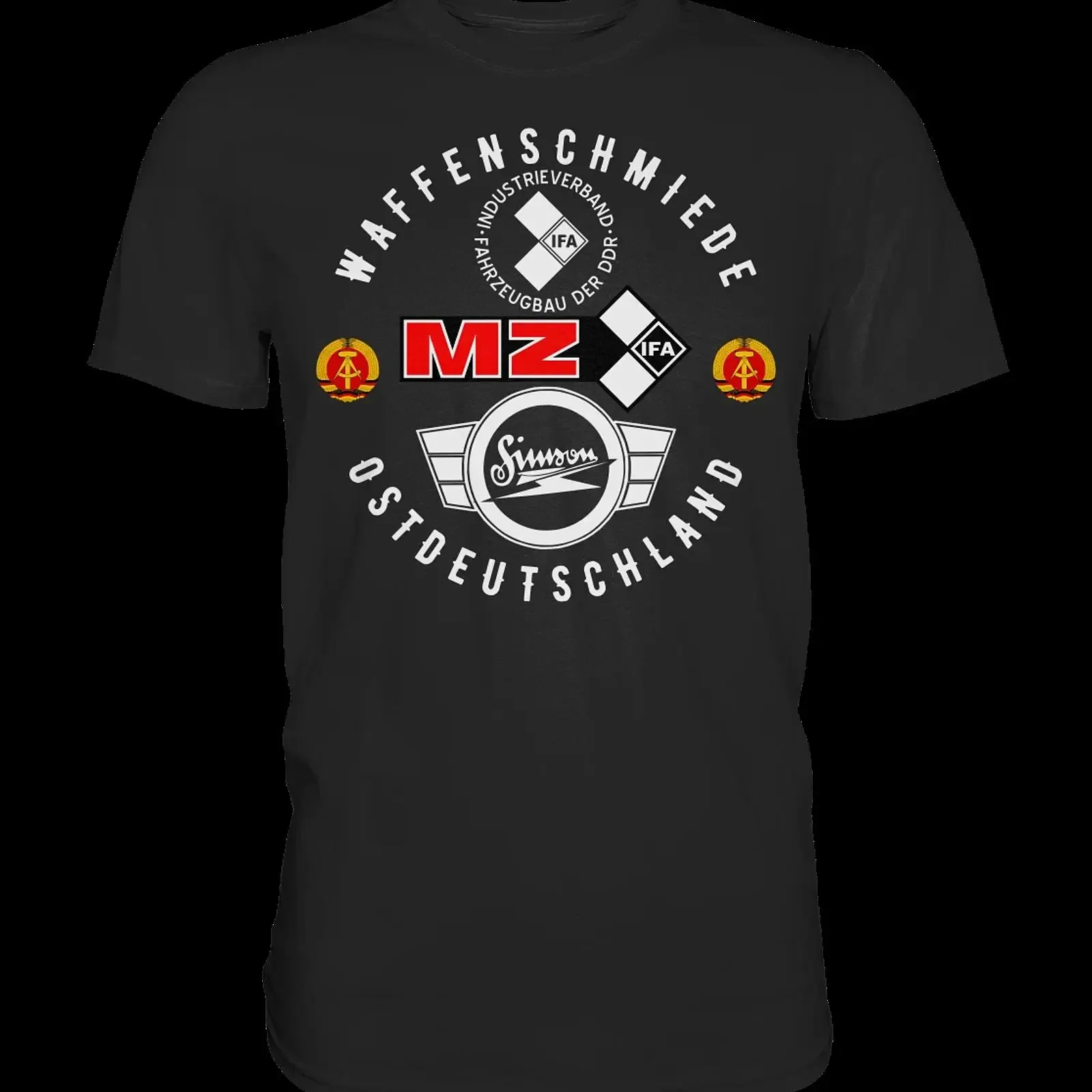 Premium T Shirt Waffenschmiede Ostdeutschland Simson MZ ETZ TS ES IFA DDR Geschenk vintage Washed Breathable Slightly fashion
