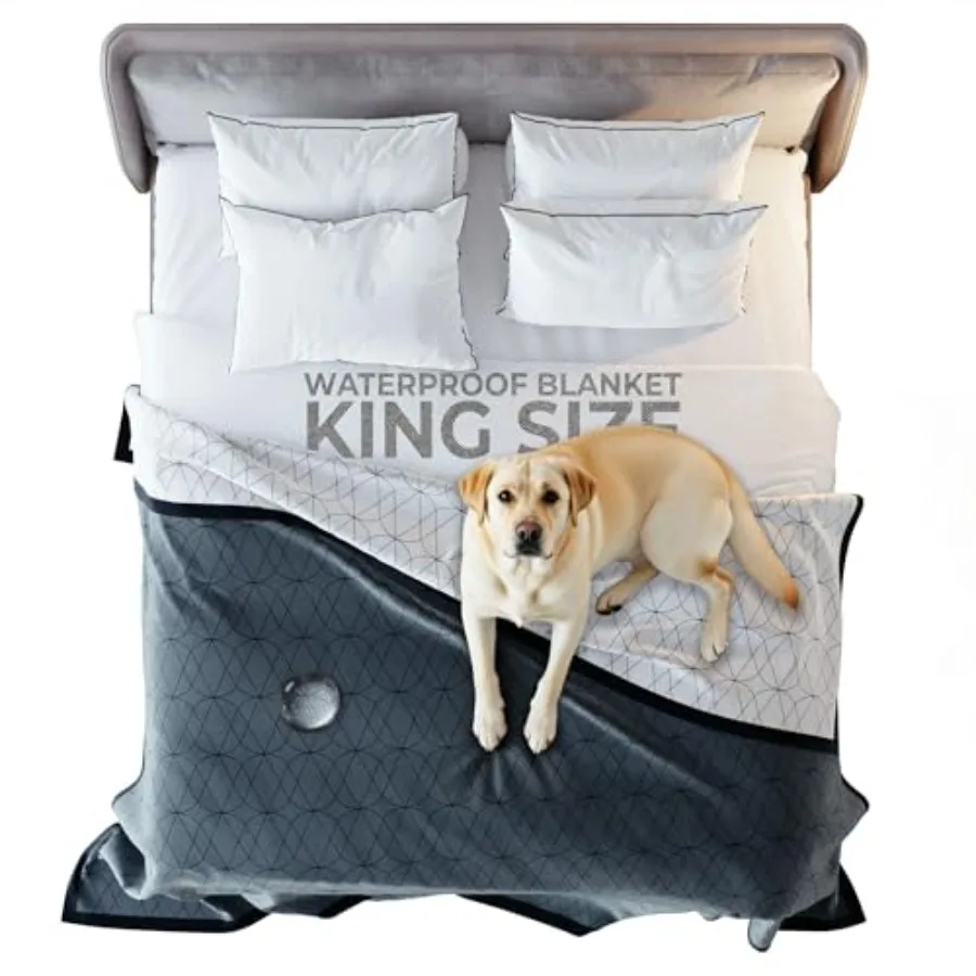 Waterproof King Size Blanket for Bed 108x90 Inch Pet Hair Resistant Blanket for Small to Large Dogs Washable Leakproof Reversib