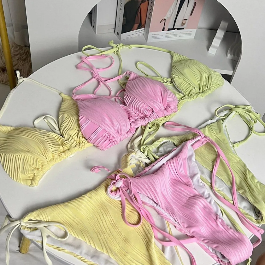 Damen-Bademode, 2024, Damen-Bikini, einfarbig, Bademode, rückenfrei, sexy Tankini, zweiteiliger Hot-Spring-Badeanzug, Strandkleidung, M-XL