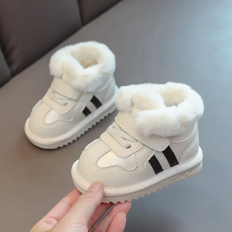 2024 Winter Snow Boots for Girls PU Leather Plush Warm Cotton Shoes Anti-slippery Soft-soled Velvet Soft Winter Footwear for Kid