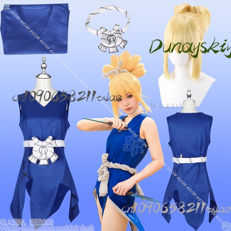 

Kohaakuu Cosplay STONE Anime Costume Sexy Slit Deep V Mini Dress Desert Punk Sleeveless Jumpsuit Wigs Halloween Christmas Party