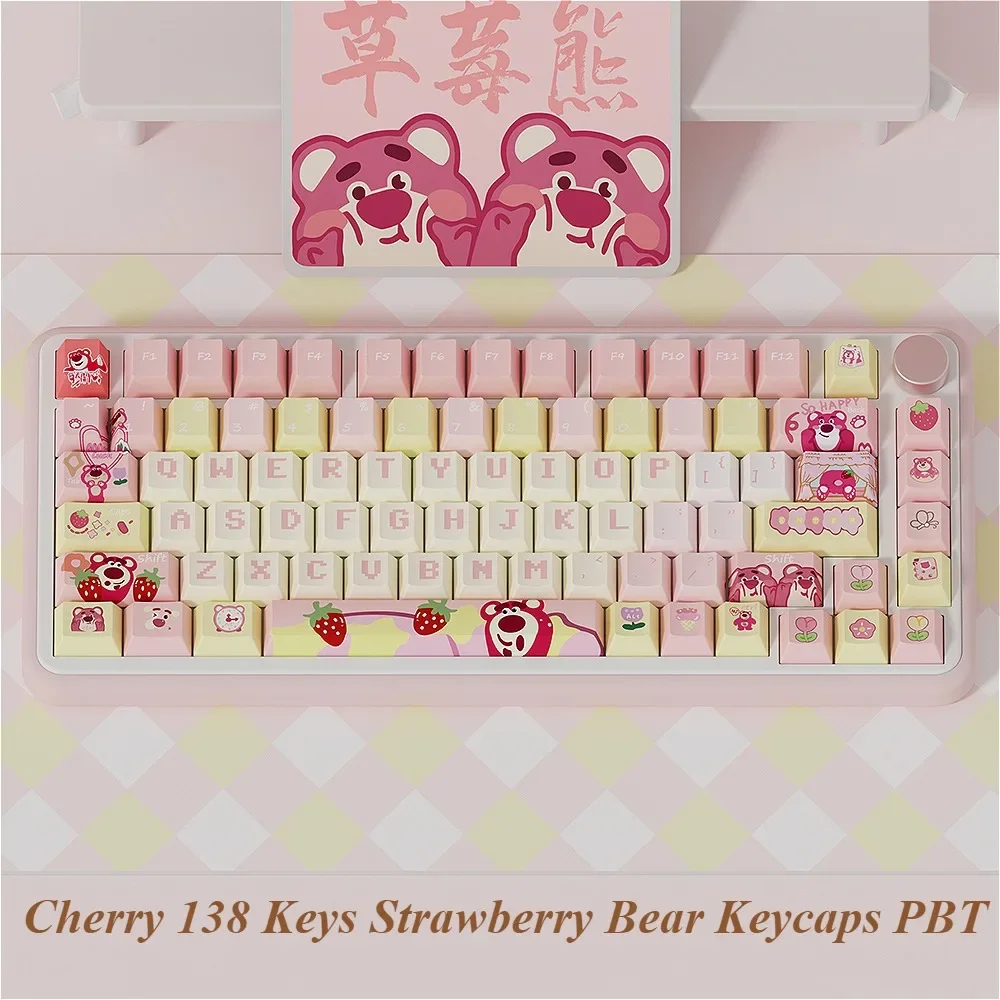 Cherry 138-клавишный набор колпачков Strawberry Bear Набор из ПБТ для комплекта механической клавиатуры переключателя Mx Cherry Gateron