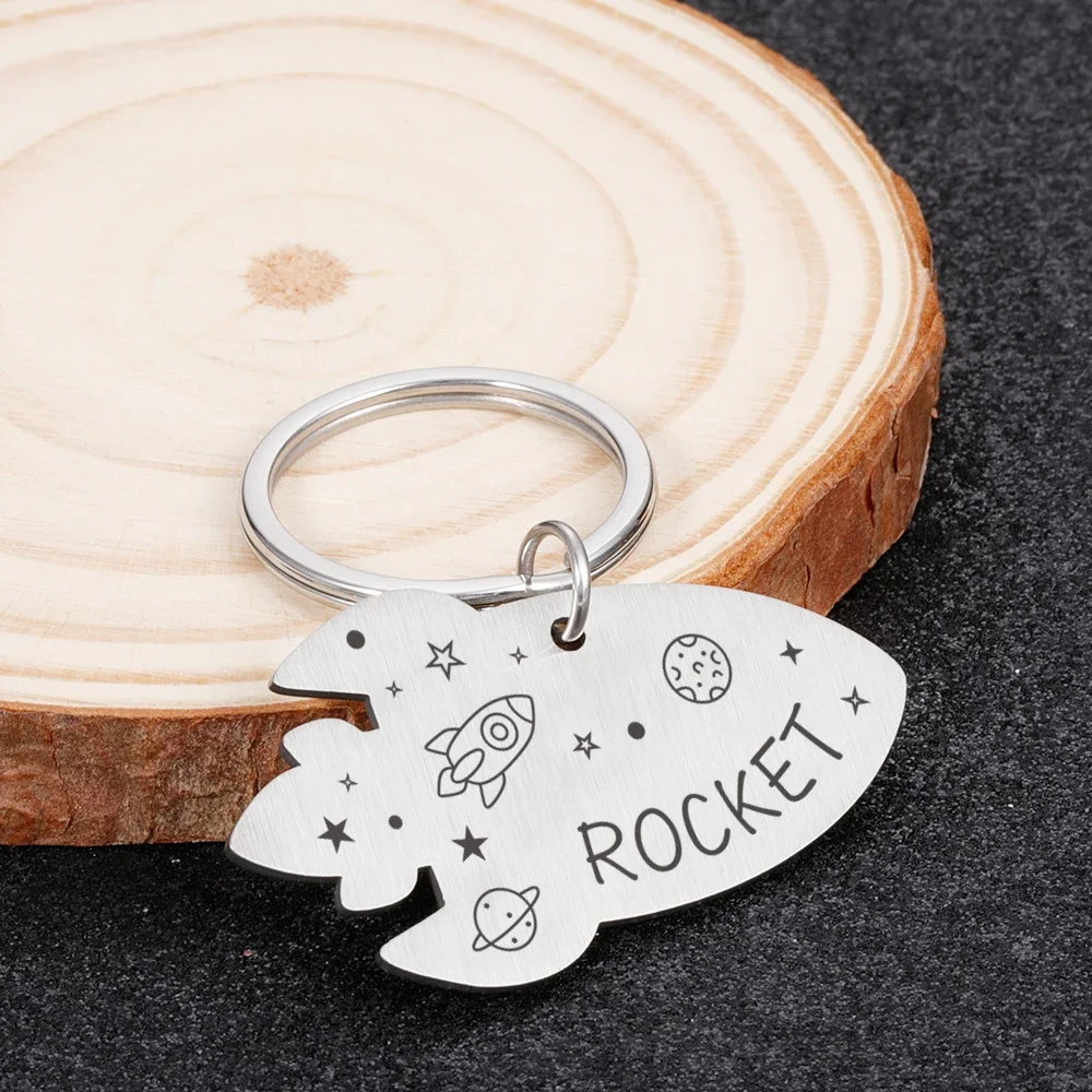 Pet Tags Personalized Fun Metal Label With Rocket Planet Free Lettering Dog Tag Small Medium Customized With Name Plate Engraved