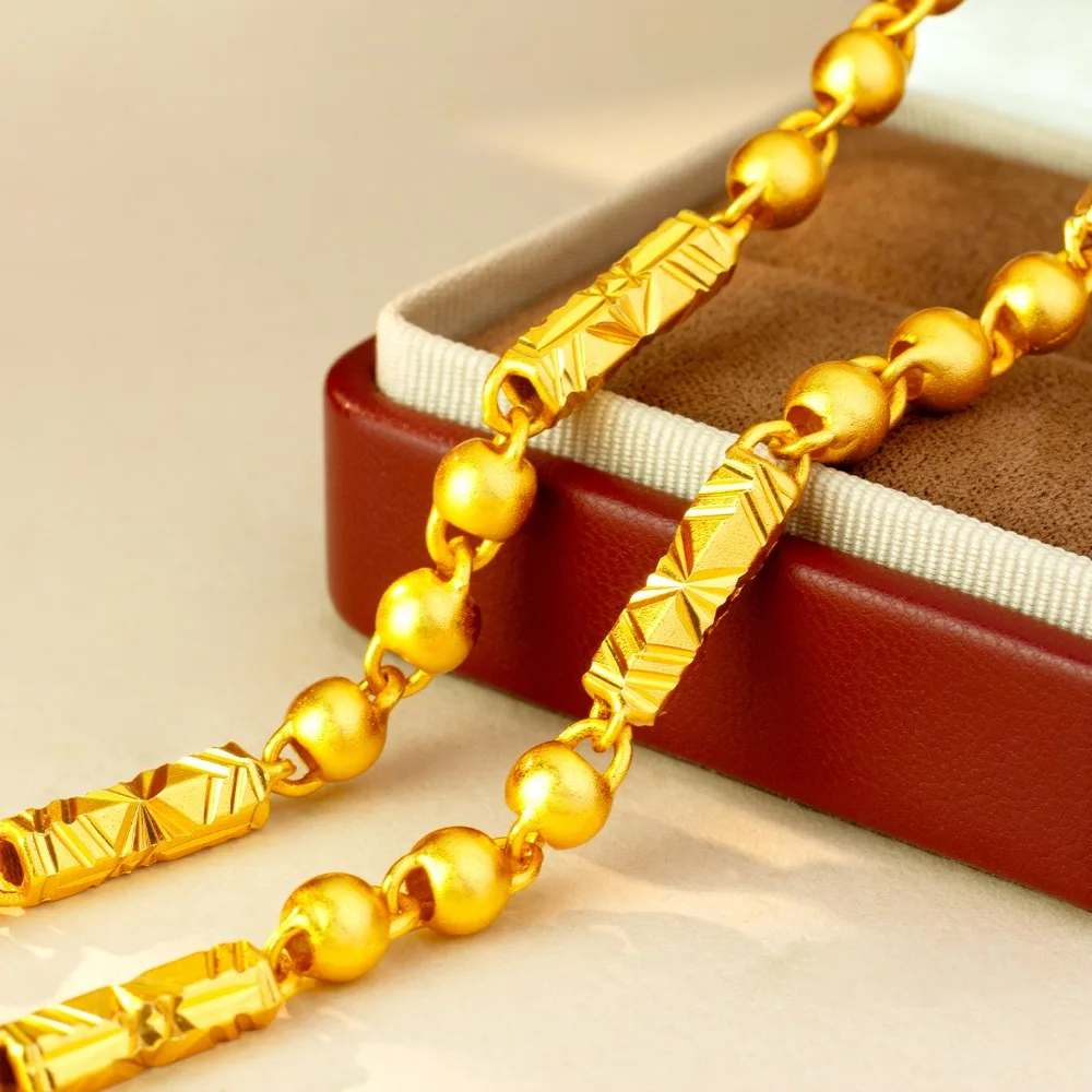 Car flower necklace men's style atmospheric fashion cylinder beads boss chain 9999gold