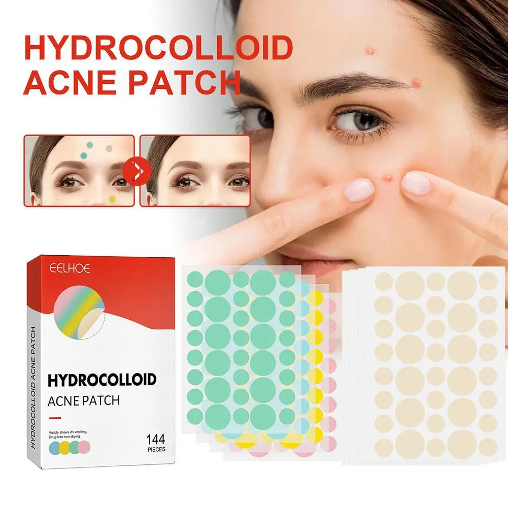 Acne Pimple Patch para homens e mulheres, Cuidados com a pele do rosto, 2 tamanhos, invisível, cura profissional, ponto absorvente, adesivo de cobertura, 144 unidades por caixa