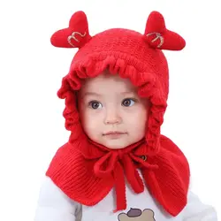 Winter Warm Wool Beanie Hat for Girls Cute Baby Boys Ear Protector Cap Outdoor Windproof Hats Kids Headwear Accessories 6-24M