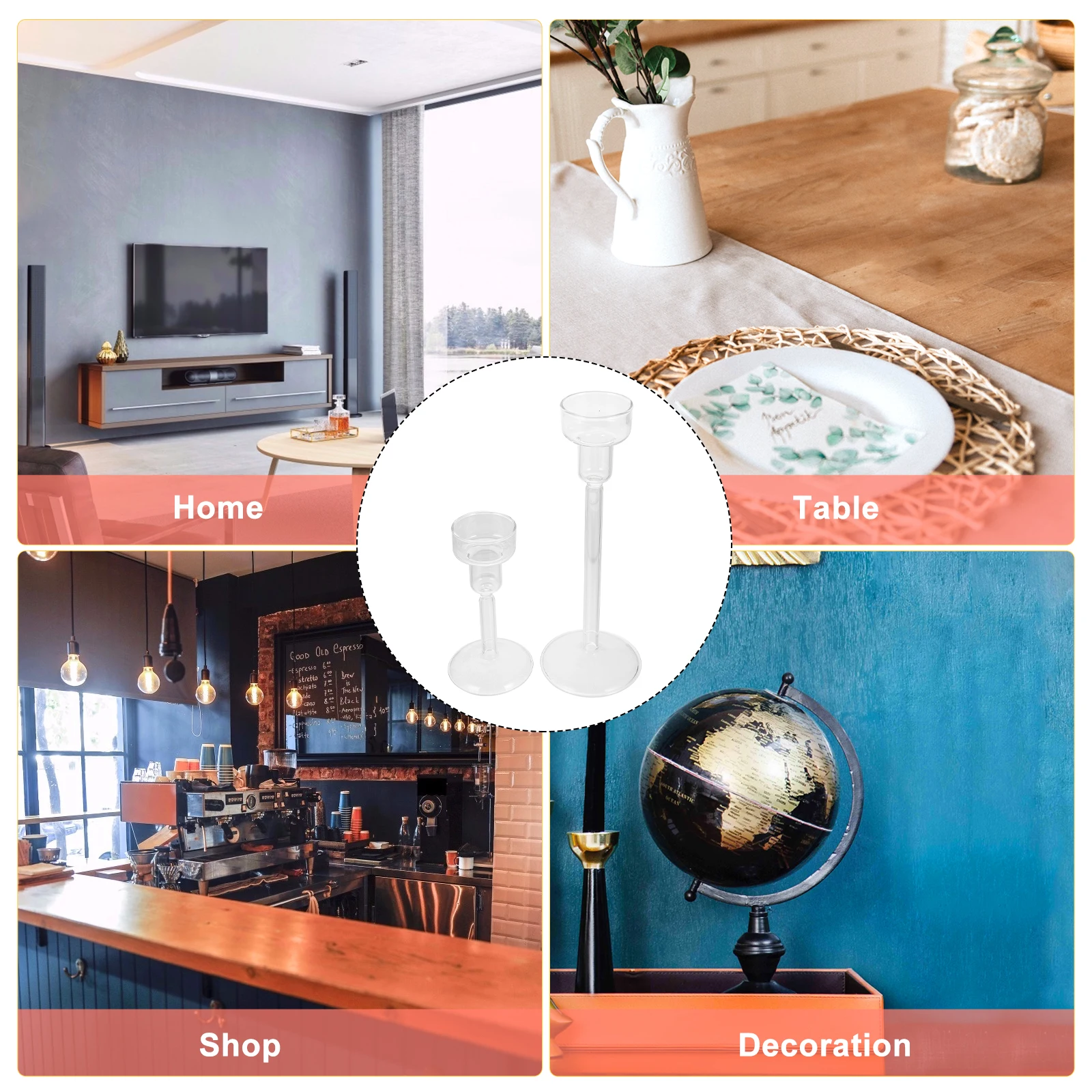 

2Pcs Long Stem Glass Holders Creative Standing Candlestick Decorative Home Decor Elegant Stand for Room Ornament