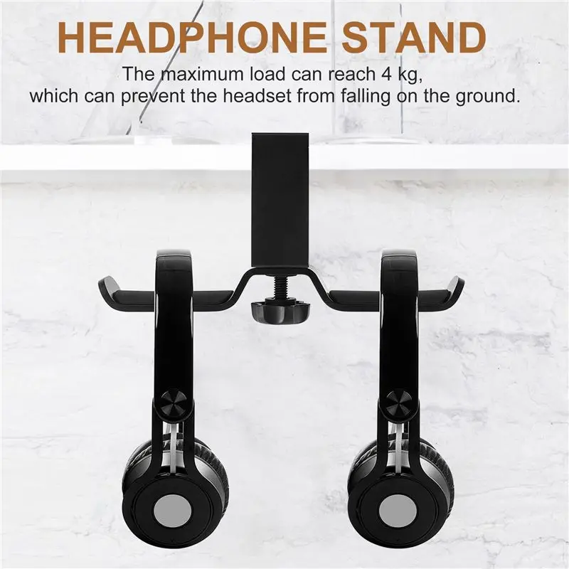 حامل سماعة الرأس المزدوج B68C تحت المكتب، حامل سماعة الرأس لمكتب ألعاب الكمبيوتر العالمي، يدور 360 درجة، رف تثبيت سماعة الأذن
