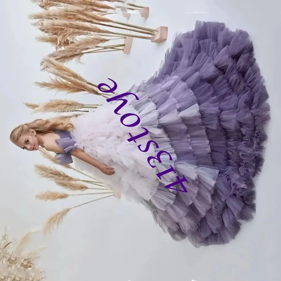 

CustomFlower Girls Dresses Tulle Performance Ball Wedding Appliques Single Shoulder Holy Kids Birthday GIFT First Communion Gown