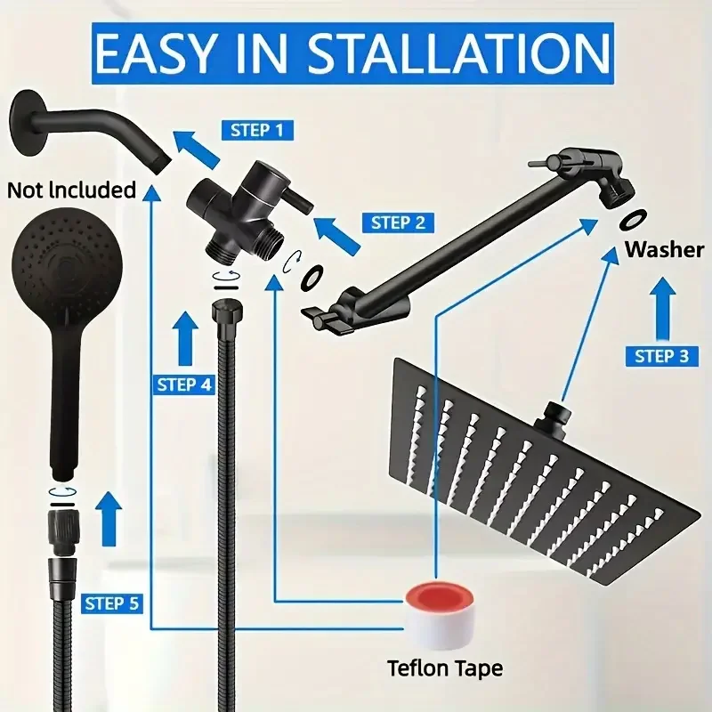 Imagem -03 - Handheld Shower Head Combo Chuva o Braço de Extensão Ajustável 11 de Alta Pressã