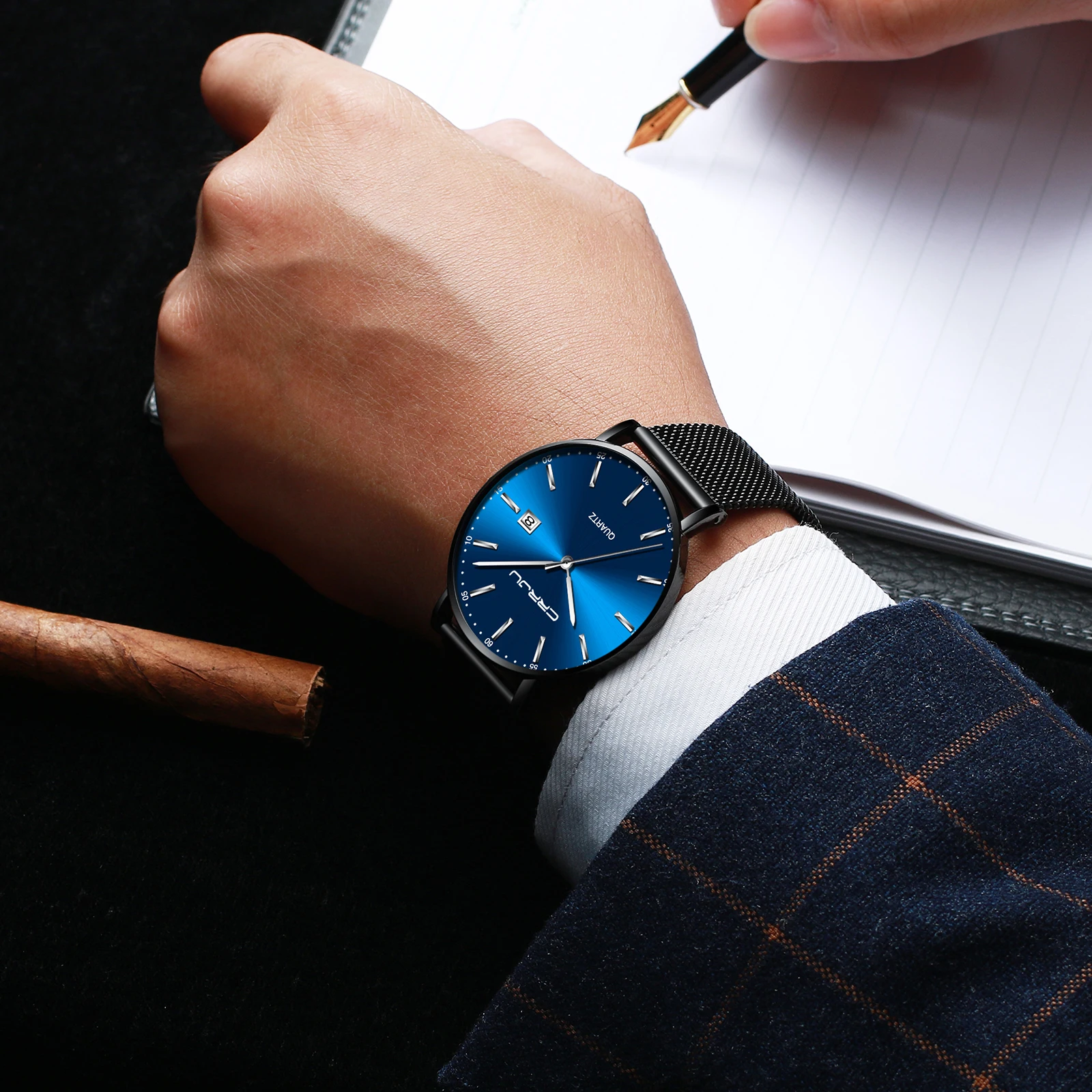 CRRJU Classic Business Men Watch Fashion Simple Ultra thin Waterproof Steel Date Display Quartz Wristwatch relogio feminino