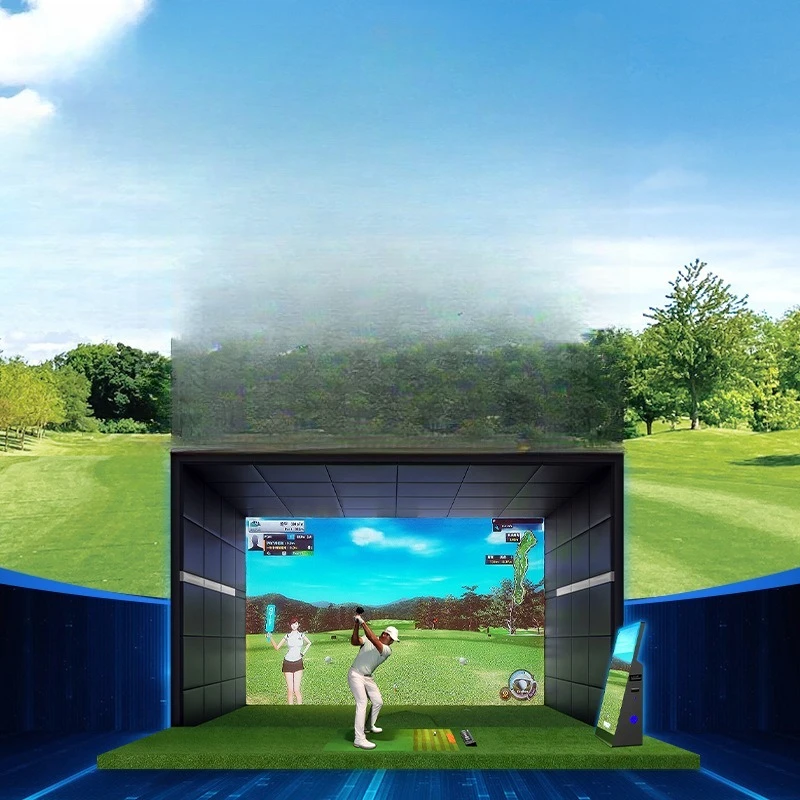 Golf emulator console mirror touch screen side pull keyboard