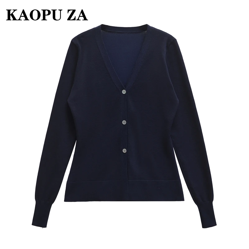 Kapu za mulher 2024 outono vintage gola v babados topo cardigan feminino casual único breasted cor sólida malha manga longa casaco