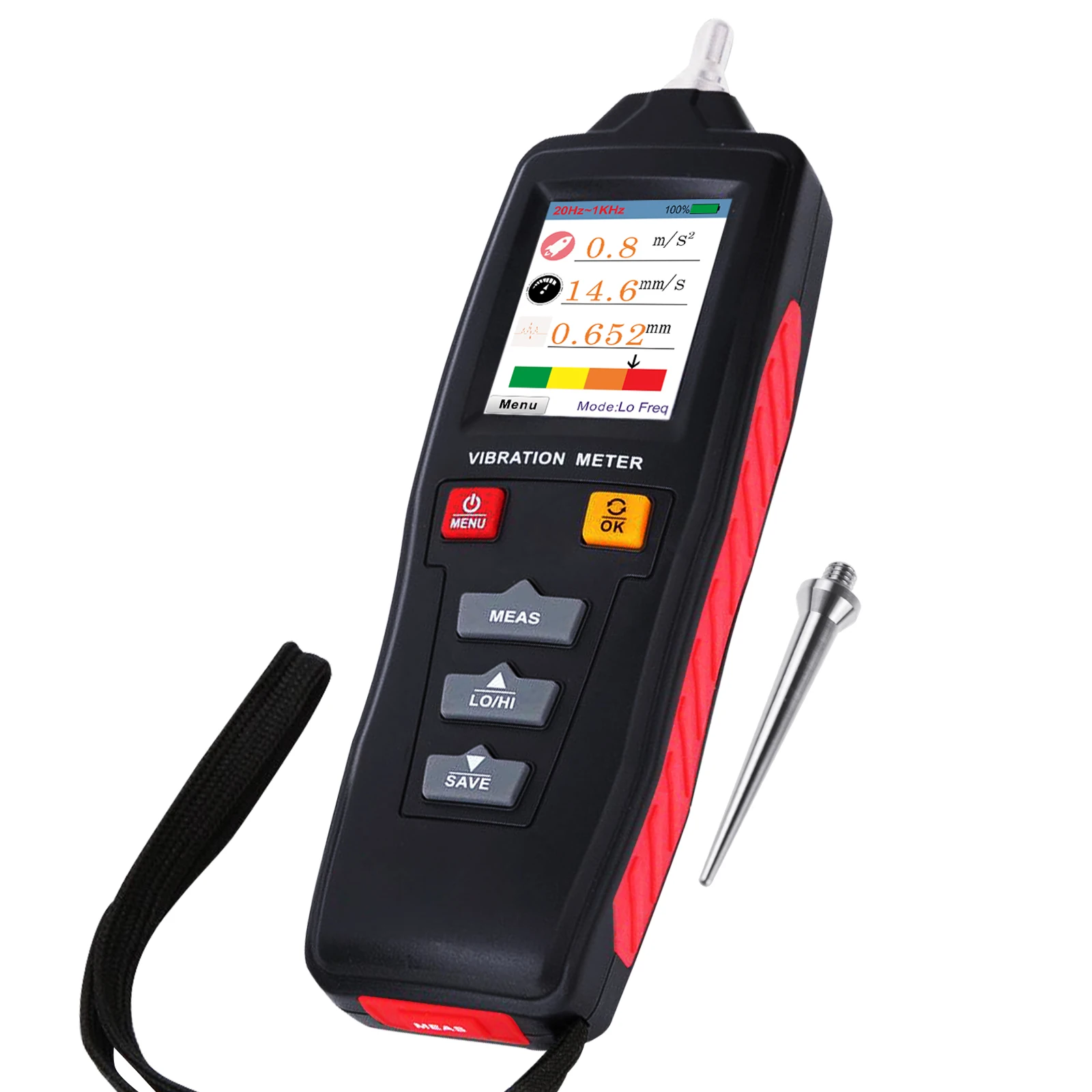 Vibration Meter Analyzer Acceleration / Velocity / Displacement Symmetrical Shape w/ Short or Long Probe