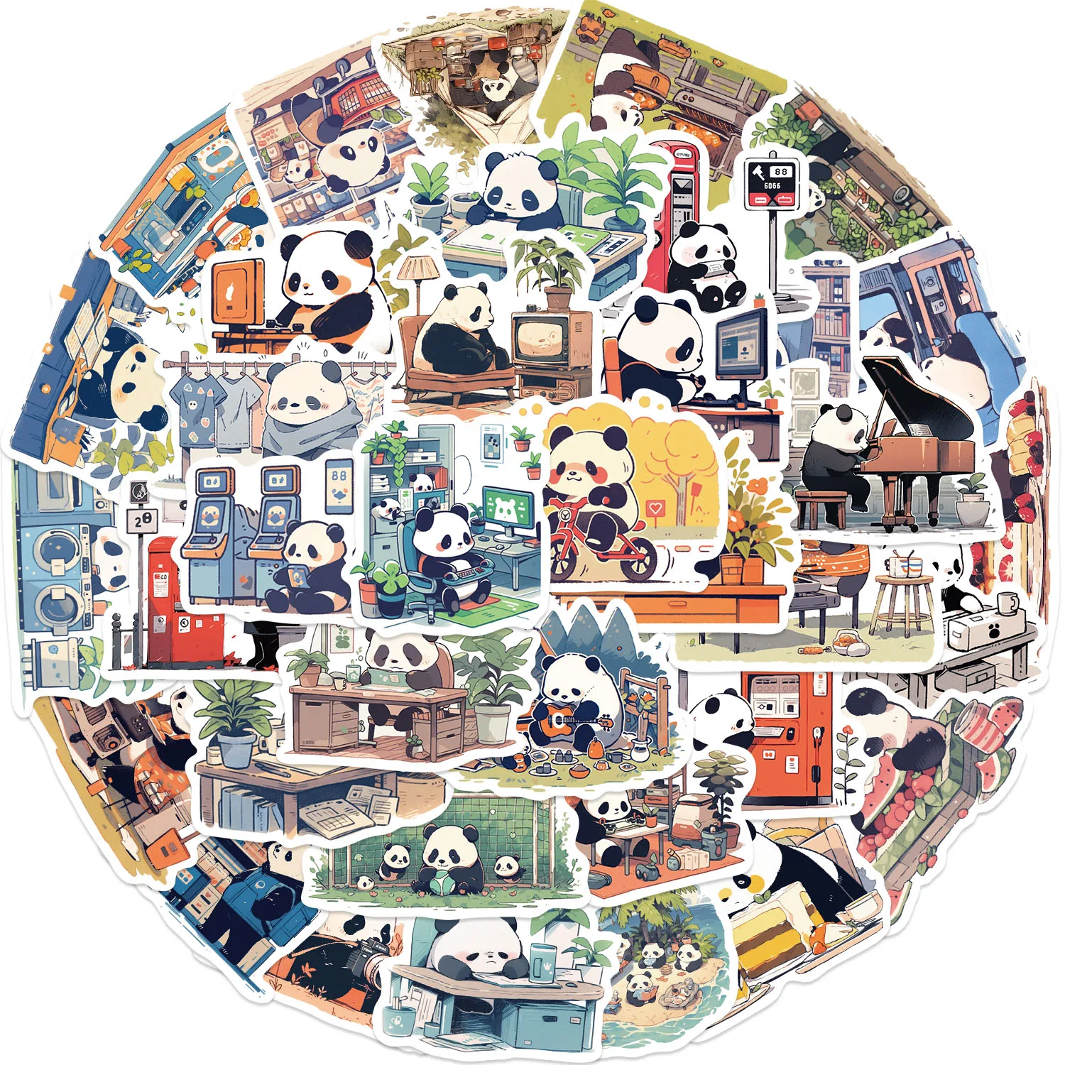 50pcs Panda's Daily Stickers suitablefor Notebook computer Luggage  Refrigerator skate boards phone cases sticker