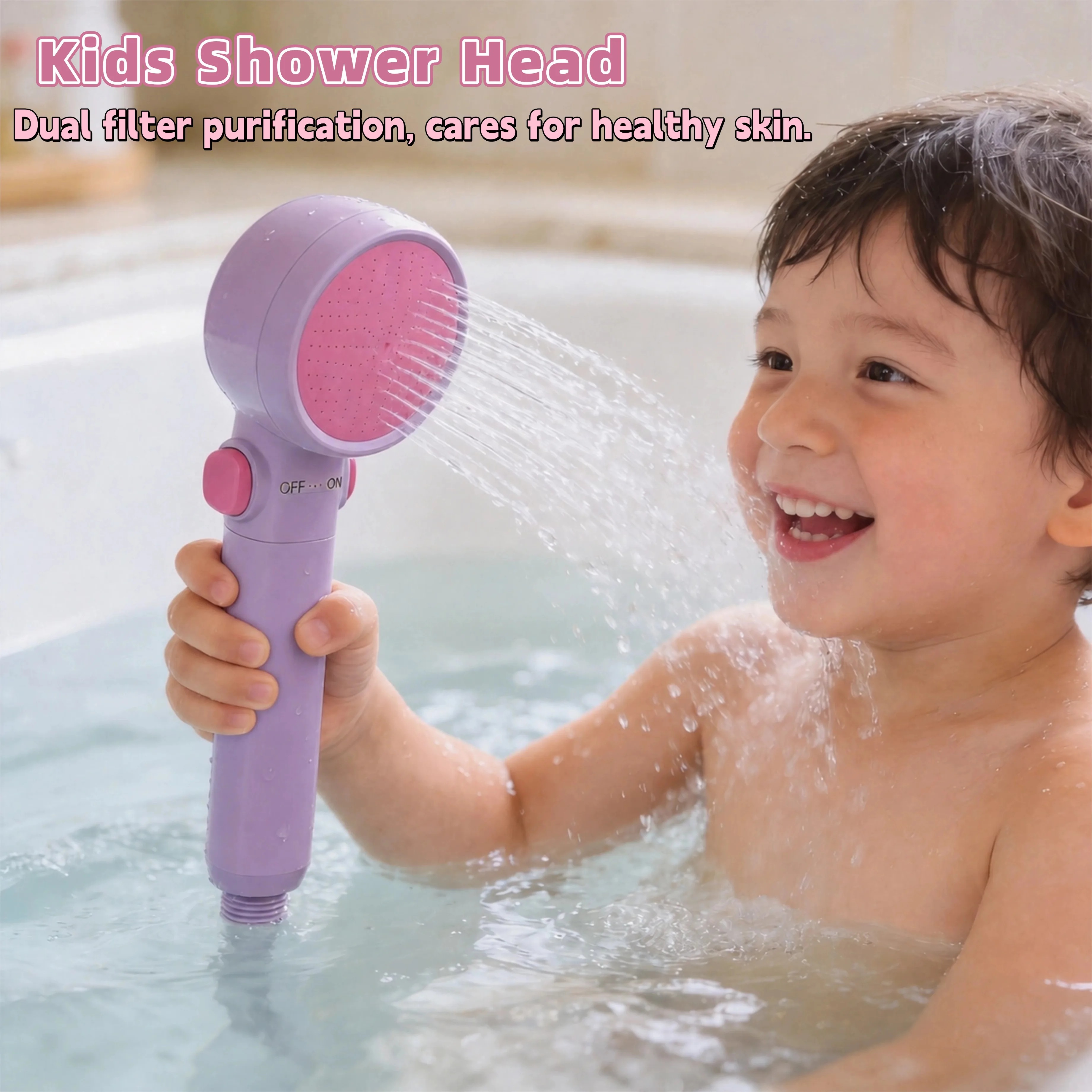

High-pressure Shower Head for Kids Lavender Cute Filter Water Saving Portable Shower Durable Outdoor Travel Bathroom Accessories