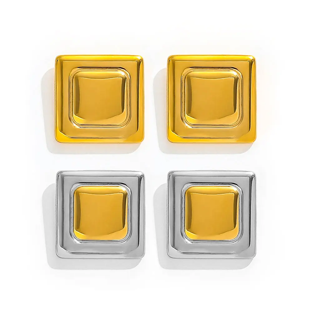 

JOOLIM Jewelry PVD Tarnish Free Designer Fashion Simple Versatile Two-tone Square Stud Stainless Steel Earring For Women