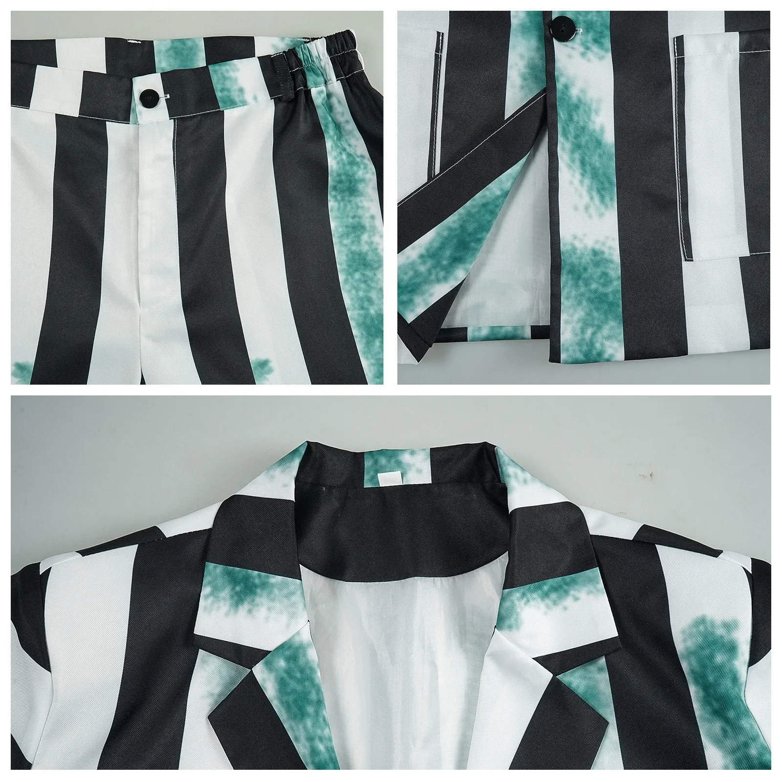 2025 disfraz de Halloween de Michael Keaton para hombre y mujer, Uniforme Déguisé, bata, Veste Rayée Noire et Blanche