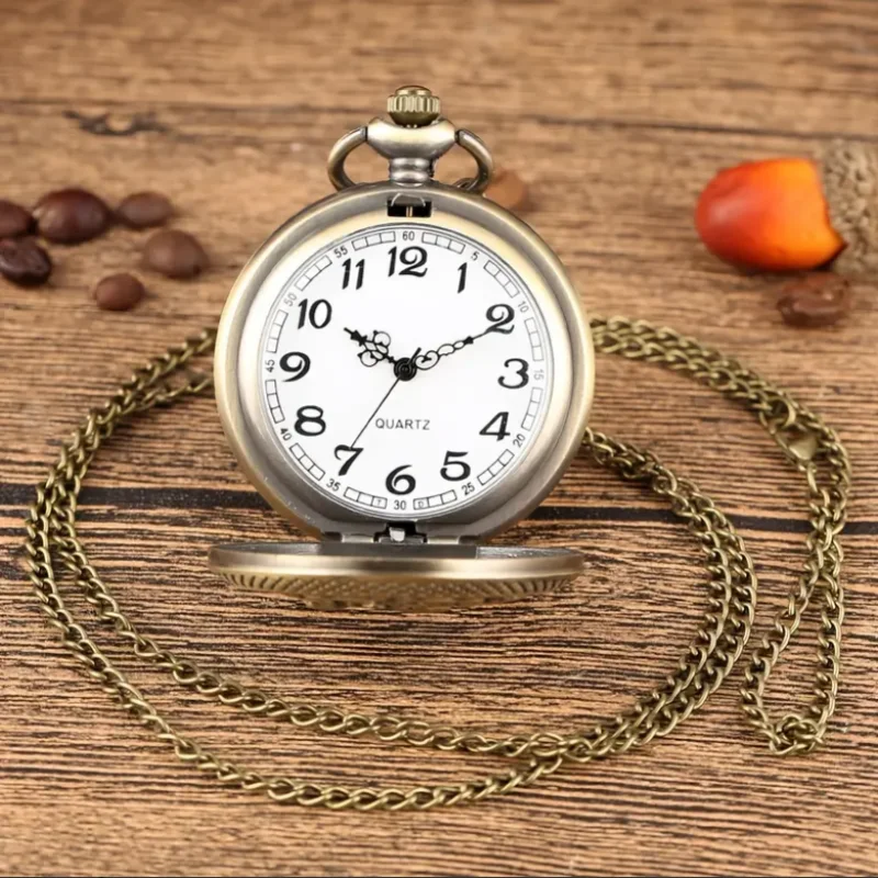 Retro Bronze Hollow Butterfly With Little Birdcage Pendant Quartz Pocket Watch with Necklace Chain Gift Men's Clock