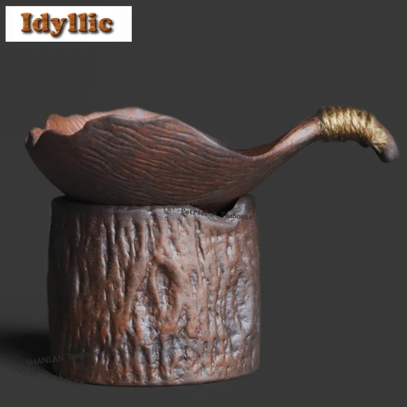 

Элегантный заварочный фильтр-инфузор для чая из старинного камня и коры пня с листьями гинкго, ситечко-дозатор для заваривания чая, элемент чайного сервиза ручной работы