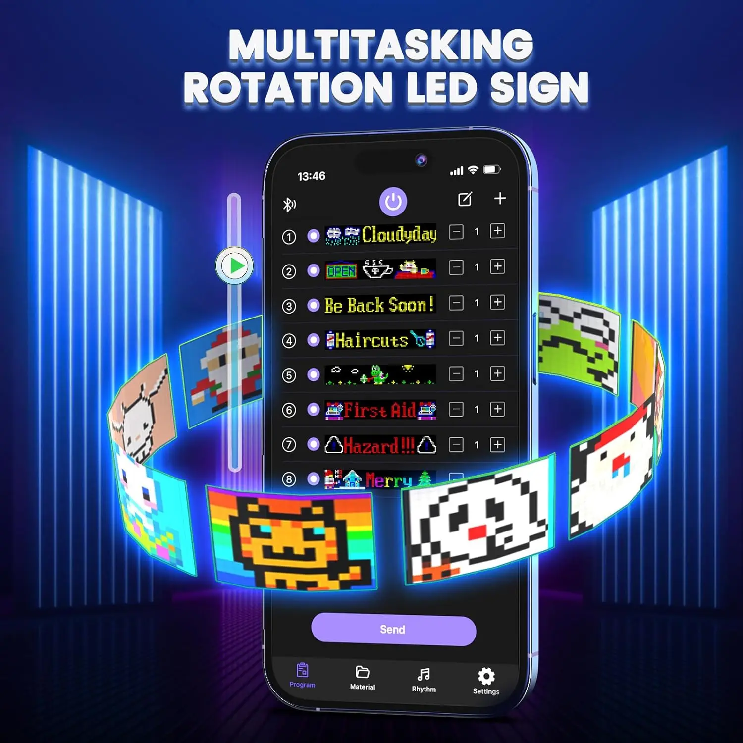 Pannello a matrice LED con telecomando, segnaletica digitale pubblicitaria flessibile, controllo App Bluetooth USB 5V segnaletica LED rotante fai da