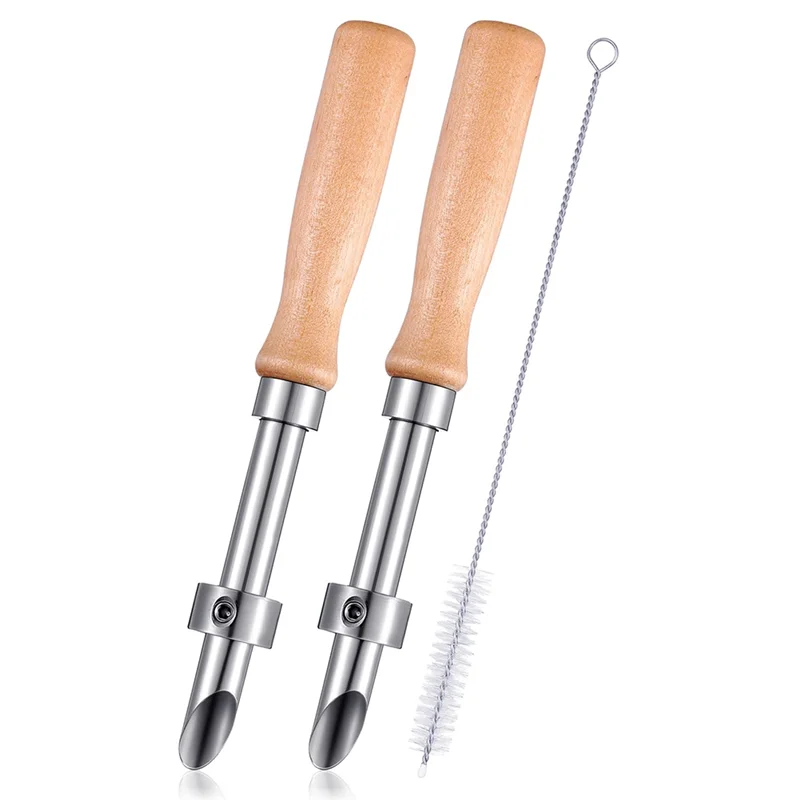 

A02F-Соломенный дырокол, 2 упаковки для пластиковых крышек, чашки для лимонада, нержавеющая сталь с деревянной ручкой, инструменты для пробивания соломенных отверстий