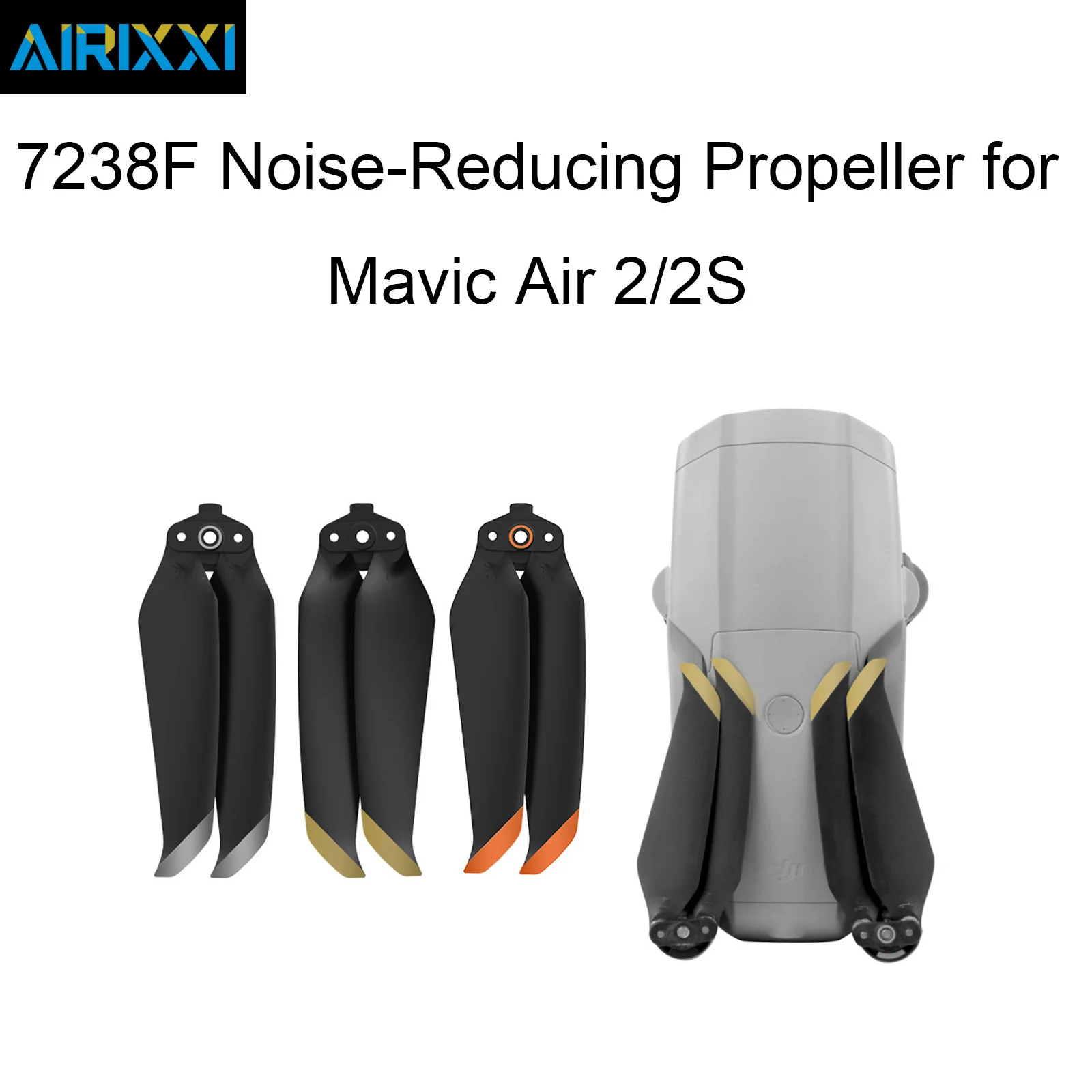 7238F Propeller for DJI Mavic Air 2/Air 2S Drone 2/4 pairs Noise Reduction Propeller Quick Release Blades Gold/Silver/Orange Tip