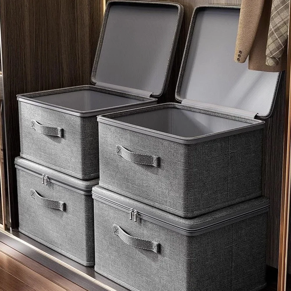 

Foldable Storage Box with Cover,Clothes Storage Box with Zipper,Large Capacity Quilt Storage Box Wardrobe Underwear Organizer Bo