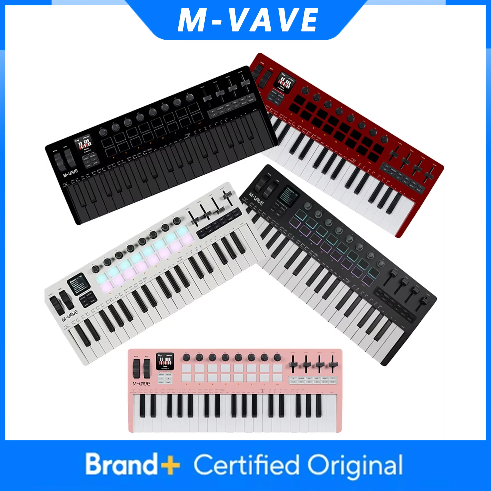 

M-VAVE SMK-37 PRO 37 Key MIDI Keyboard 16 Drum Pads Sound Source Supports Wireless Connection to Multiple Systems Color Keyboard