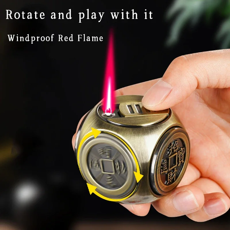 

Hot Selling Four Sided Rotating Gyroscope Decompression Dice Direct Charge Desktop Toy Gift Metal Inflatable Lighter