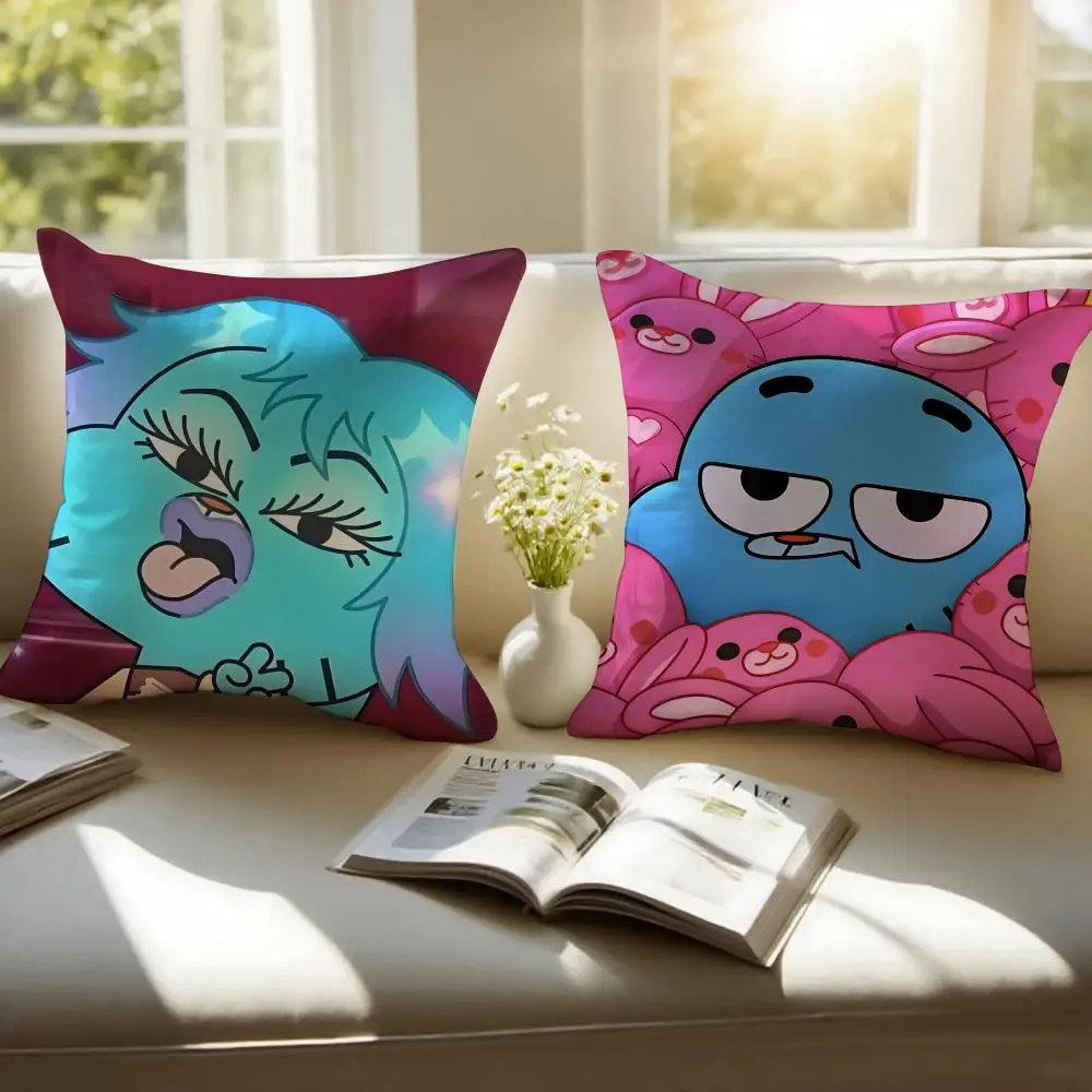 Comedy cartoon The Amazing World of Gumball Cushion Cover Pillowcase Anti-dustmite Invisible Zipper Short Plush Sofa Cushion