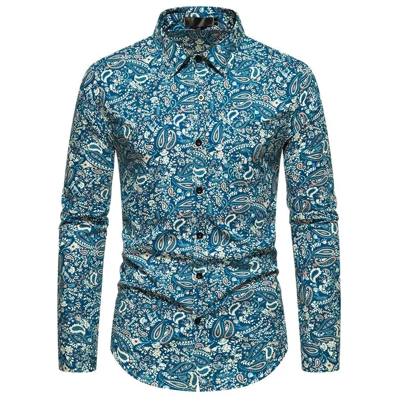 

Paisley Floral Printed Mens Shirts 2023 Brand New Long Sleeve Aloha Shirts Vintage Causal Button Down Ethnic Style Camisa Hombre