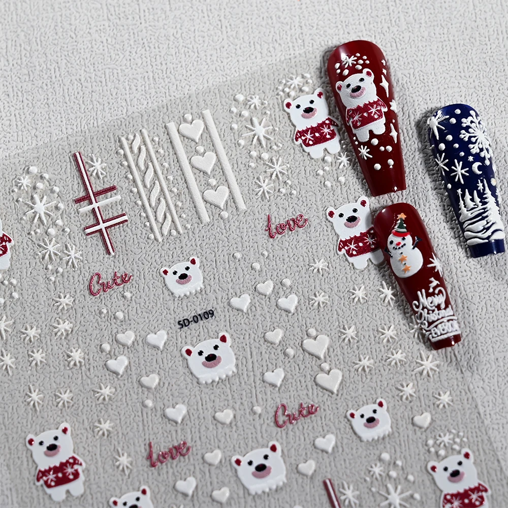 1pcs 5D Santa Claus Cartoon Nail Stickers Christmas Snowman Gloves Elk Design Self Adhesive Sliders Nail Decals Manicure Decorat