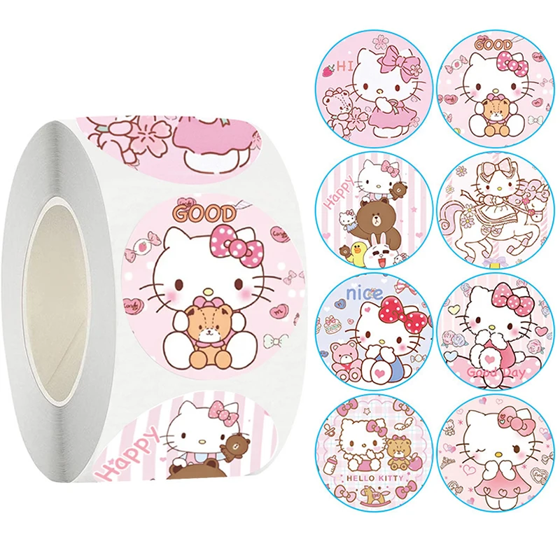 Cartoon 500pcs/Roll Sanrio Stickers Kawaii Hello Kitty Kuromi Melody Diy Pvc Laptop Decals Decoration Stiker Kid Reward Gift Toy