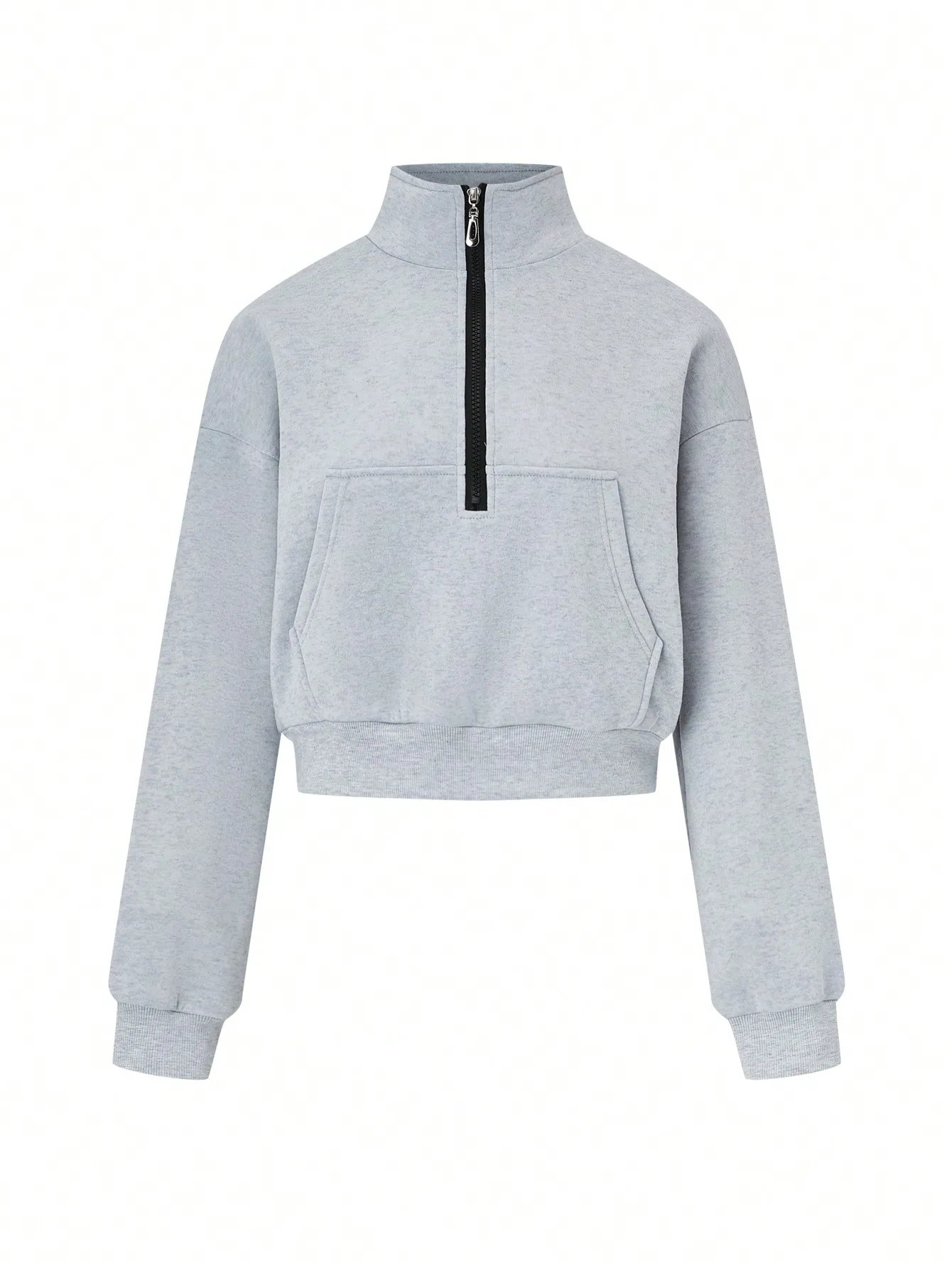 Moletom feminino de manga comprida com zíper frontal sólido, pulôver casual de outono para uso diário, escola, formatura