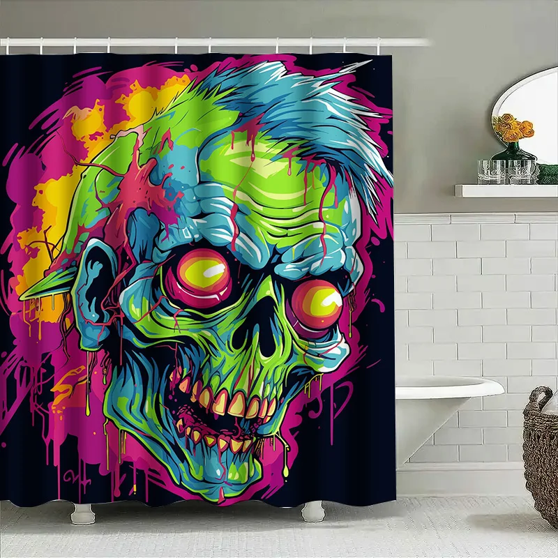 

Tuniu Psychedelic Skull Shower Curtain Cool Halloween Bathroom Decor Vibrant Art Scary Unique Gift 128cm